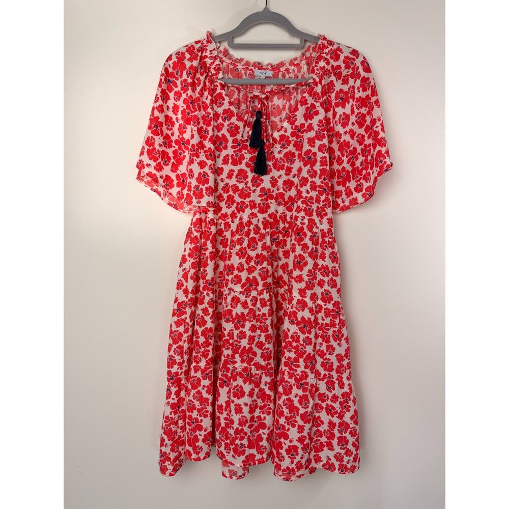 Red Floral Mini Dress with Tassel Tie